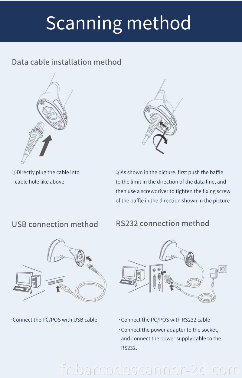 Winson Proo et Broken Barcode Scanner High Speed ​​Wired Industrial Reader USB / RS232 Câble